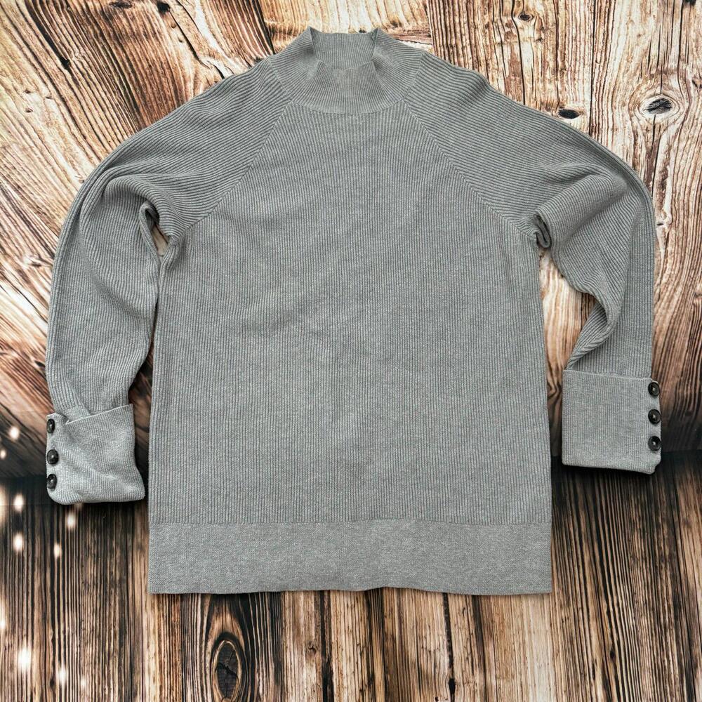 Michael Michael Kors Cotton Blend Ribbed Mock Turtle Neck Sweater Medium Grey